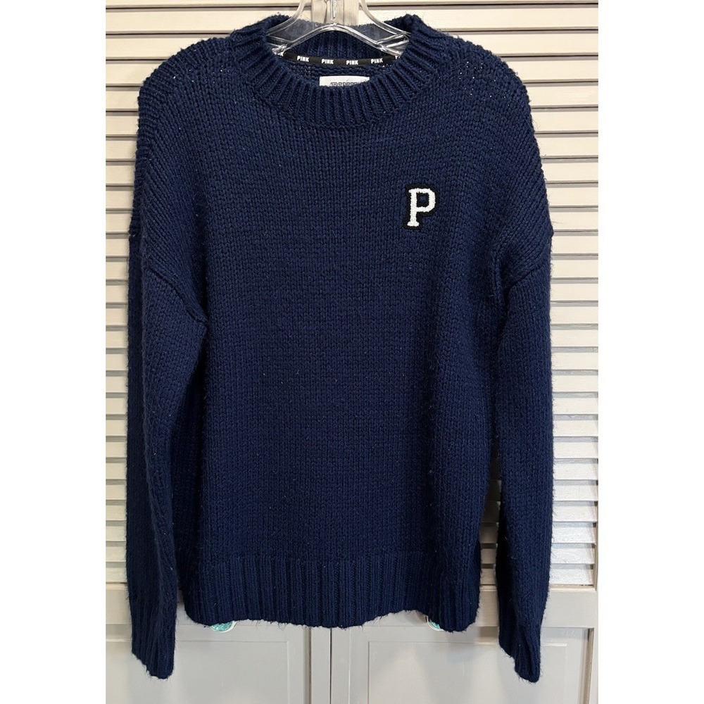 PINK Victorias‎ Secret Varsity Knit Sweater Crew Neck Long Sleeve Size M Logo